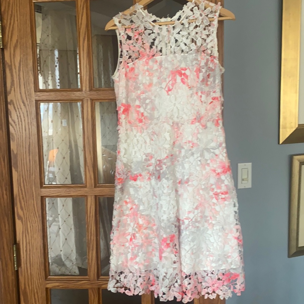 Grey White Pink summer party dress